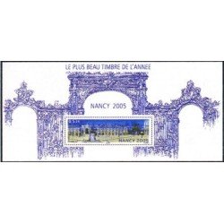 France Francia Hojitas Souvenir 14 -BS - 2006 Nancy  2005 Mejor sello del año 2005 Plaza Stanislas y estatua 1 valor en hojita con blister Lujo