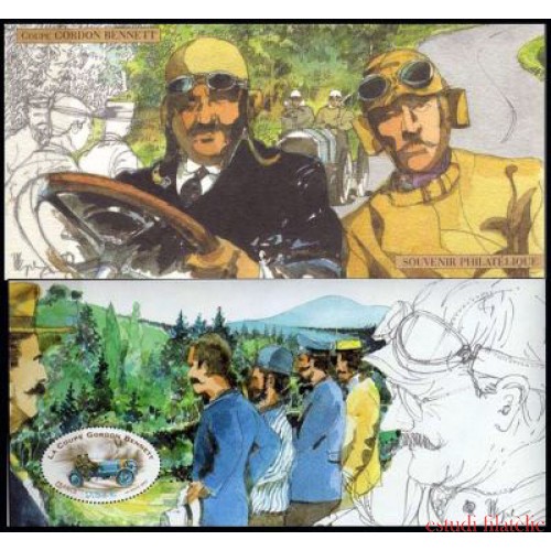 France Francia Hojitas Souvenir  4 BS - 2005 Automovilismo Copa Gordon Bennett Coche,piloto .. Sin blister Lujo .