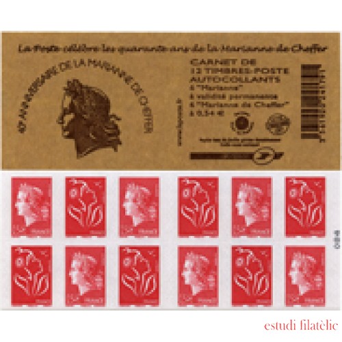 France Francia Carnets 1515 - 2007  12 sellos 6 del nº 3744b Marianne de Lamouche y 6 del nº 4109 Marianne de Cheffer Lujo
