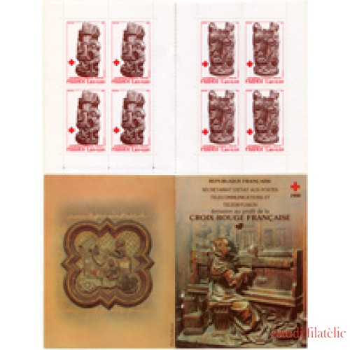 France Francia Carnets  2029 Cruz Roja Estatuas madera catedral de Amiens Carnet 8 sellos 4 series nº 2116/17 (1980) Lujo