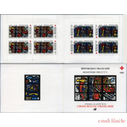 MED/S France Francia Carnets 2030 Cruz Roja Vidreieras iglesia Sagrado Corazón Audincourt Carnet 8 sellos 4 series nº 2175/76 (1981) Lujo