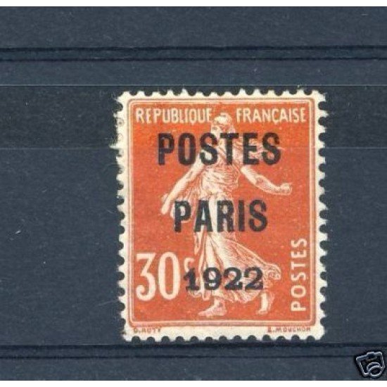 France Francia Preobliterados P-  32- 1922 París 1922 Sin goma Fijasellos