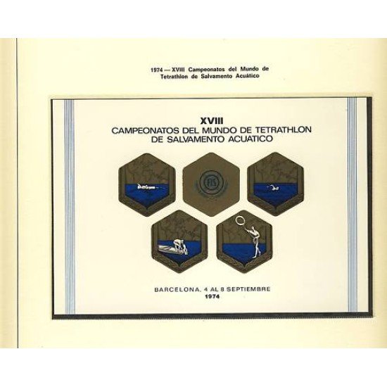 España Spain Hojitas Recuerdo 24 1974 FNMT Campeonato del Mundo de Tetrathlon Tirada: 500 España Spain Hojitas Recuerdo 24 1974 FNMT Campeonato del Mundo de Tetrathlon Tirada: 500
