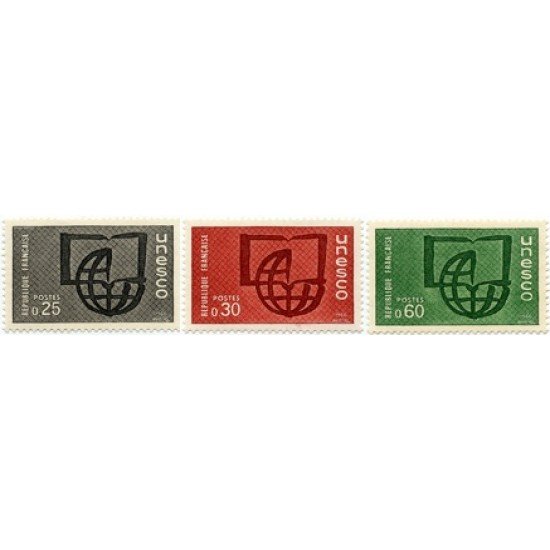 France Francia Servicios 36/38 1966 UNESCO Campaña de alfabetización Libro, globo terráqueo Lujo