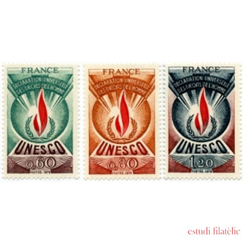 France Francia Servicios 43/45 1975 UNESCO Declaración universal sw los Derechos Humanos Símbolo, llama Lujo