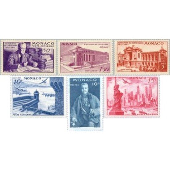 Monaco A 22/27 1947 Exposición del Centenario del Sello Americano en Nueva York MNH