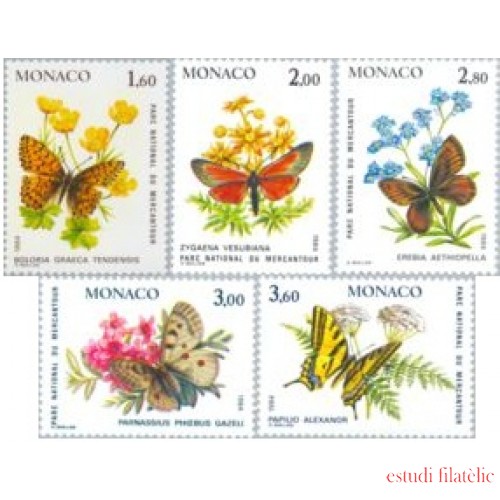 Monaco - 1420/24 - 1984 Fauna y flora-mariposas y plantas/parque nacional de Mercantour-Lujo