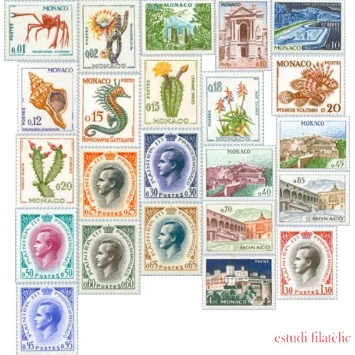 FAU3 Monaco  Nº 537A/50A   1960-65   Príncipe Rainiero II-fauna, flora y vistas-Lujo