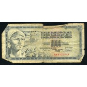 Yugoslavia 1000 Dinara 1981 Billete circulado Pliegues y roturas