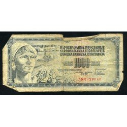 Yugoslavia 1000 Dinara 1981 Billete circulado Pliegues y roturas Yugoslavia 1000 Dinara 1981 Billete circulado Pliegues y roturas