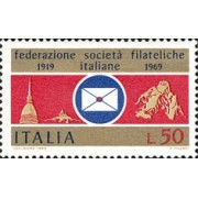 Italia - 1039 - 1969 50º Aniv. de la Fed. ncnal. de socied. filatélicas Lujo