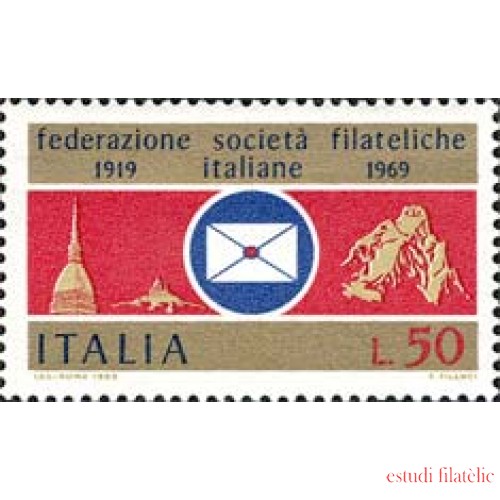Italia - 1039 - 1969 50º Aniv. de la Fed. ncnal. de socied. filatélicas Lujo