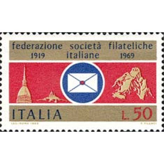 Italia - 1039 - 1969 50º Aniv. de la Fed. ncnal. de socied. filatélicas Lujo