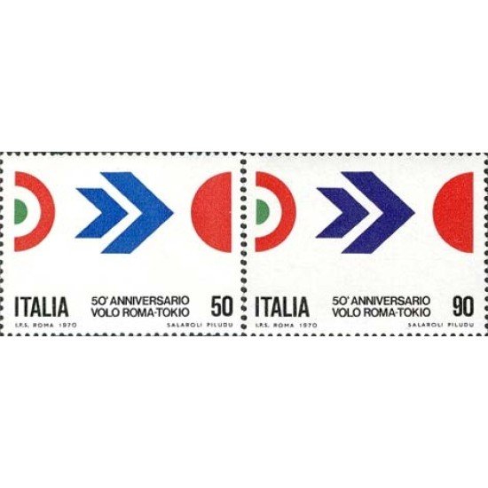 Italia - 1045/46 - 1970 50º Aniv. del vuelo Roma-Tokyo-Arturo Ferrarín-Lujo