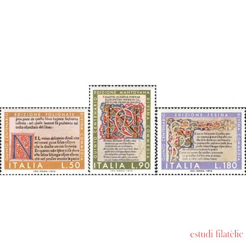 Italia - 1111/13 - 1972 5º Cent de las tres 1ras ediciones de la Divina Comedia Lujo