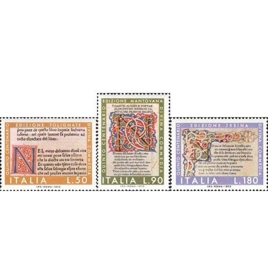 Italia - 1111/13 - 1972 5º Cent de las tres 1ras ediciones de la Divina Comedia Lujo