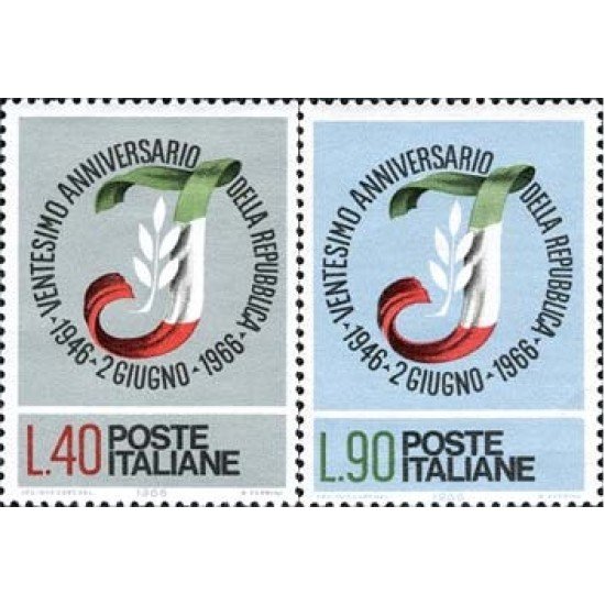 Italia - 950/51 - 1966 20º Aniv. de la República Lujo