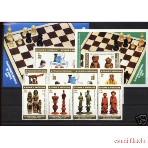 AJZ1 Santo Tomé  Nº 638/45 + Hojita Bloque 26/7  2001 Ajedrez MNH