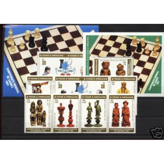 AJZ1 Santo Tomé  Nº 638/45 + Hojita Bloque 26/7  2001 Ajedrez MNH