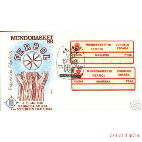 <div><strong>Etiqueta Postal Conmemorativa N</strong><strong>º 4 a/b Mundobasket 86 en sobre<br />
</strong></div>