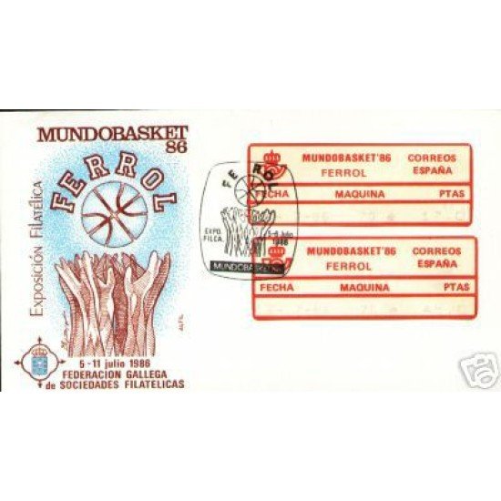 <div><strong>Etiqueta Postal Conmemorativa N</strong><strong>º 4 a/b Mundobasket 86 en sobre<br
/>
</strong></div>