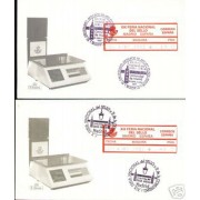 <div><strong>ATMs Etiqueta Postal Conmemorativa N</strong><strong>º 9 a/b XIX Feria Nacional del Sello </strong><strong>en sobre </strong></div>