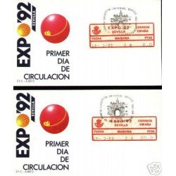 <div><strong>ATMs Etiqueta Postal Conmemorativa N</strong><strong>º 13a/b Expo 92 </strong><strong>en sobre </strong></div>