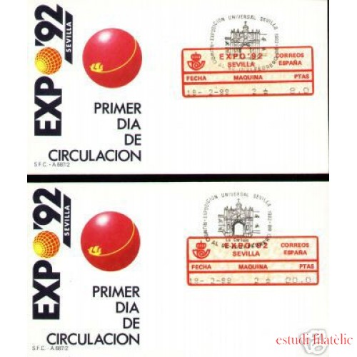 <div><strong>ATMs Etiqueta Postal Conmemorativa N</strong><strong>º 13a/b Expo 92 </strong><strong>en sobre </strong></div>