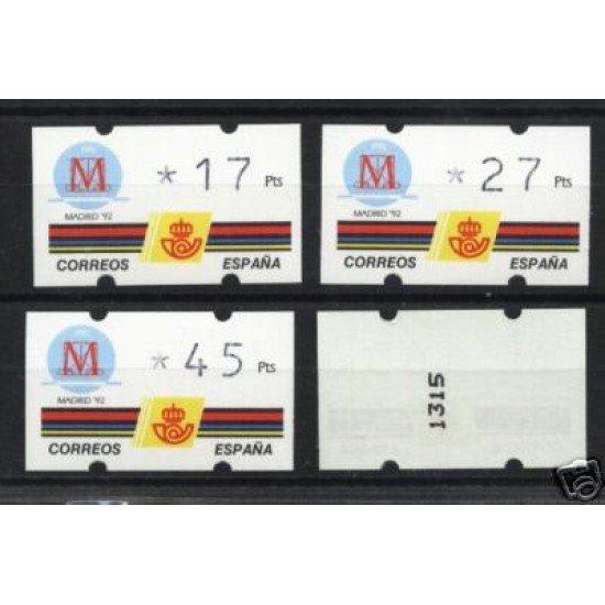 <div><strong>ATMs Kl&uuml;ssendorf Madrid 92 3 dígitos 4 valores Año 1992 con número<br
/>
</strong></div>