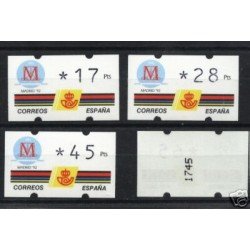 <div><strong>ATMs Kl&uuml;ssendorf Madrid 92 3 dígitos 4 valores Año 1993 con número<br
/>
</strong></div>