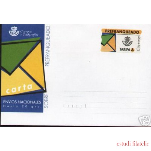 <div><strong>Sobre prefranqueado con etiqueta Tarifa A Nº 3 Año 1999<br />
</strong></div>