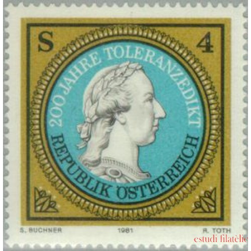 Öesterreich Austria - 1513  - 1981 200º Aniv. del edicto sobre la tolerancia Lujo