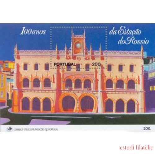 Portugal - 76-HB - 1990 Cent. de la estación de Rossio Edificio Hojita Bloque un val. nº 1825 Lujo