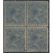 España Spain Variedad 221ib Bl.4 1889/1899 Papel Azulado Alfonso XIII