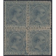 España Spain Variedad 221ib Bl.4 1889/1899 Papel Azulado Alfonso XIII