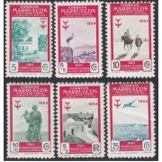 Marruecos Morocco  394/99 1954 Pro tuberculosos TB Paisajes Fauna Avión Landscapes Fauna Plane MH