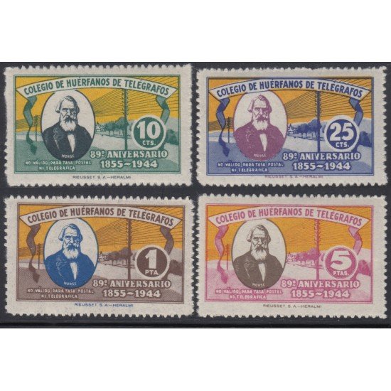 España Spain Beneficencia Huérfanos de Telégrafos 26/29 1944 89 º Aniversario MNH España Spain Beneficencia Huérfanos de Telégrafos 26/29 1944 89 º Aniversario MNH