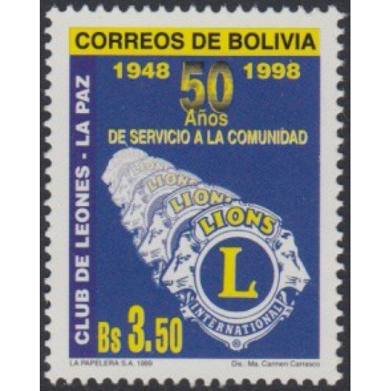Bolivia 1038 1999 50 Años del Club de Leones de La Paz MNH Bolivia 1038 1999 50 Años del Club de Leones de La Paz MNH