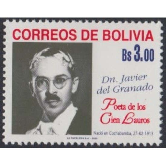 Bolivia 1047 2000 Javier del Granado Poeta de los 100 Lauros MNH Bolivia 1047 2000 Javier del Granado Poeta de los 100 Lauros MNH