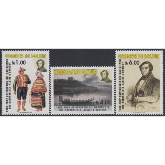Bolivia 1140/42 2002 Bicentenario del nacimiento de Alcides D´Obrigny MNH Bolivia 1140/42 2002 Bicentenario del nacimiento de Alcides D´Obrigny MNH