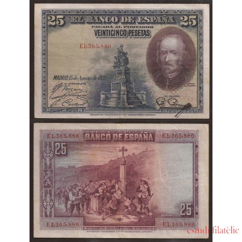 España 25 Ptas Madrid 15 agosto 1928  Madrid  Variedad - Doble firma Cajero - Calderón de la Barca 