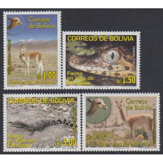 Bolivia 1242/45 2006 Fauna en vías extinción Caimán y Vicuna MNH Bolivia 1242/45 2006 Fauna en vías extinción Caimán y Vicuna MNH