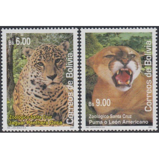 Bolivia 1279/80 2007 Fauna Parque zoológico Santa Cruz Jaguar Puma MNH Bolivia 1279/80 2007 Fauna Parque zoológico Santa Cruz Jaguar Puma MNH