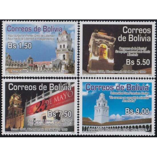 Bolivia 1340/43 2008 200 Años del alzamiento en Sucre Iglesia MNH Bolivia 1340/43 2008 200 Años del alzamiento en Sucre Iglesia MNH