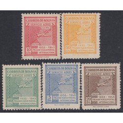 Bolivia A-77/81 1945 10 Aniversario del 1er vuelo postal Int. La Paz- Tacna MNH Bolivia A-77/81 1945 10 Aniversario del 1er vuelo postal Int. La Paz- Tacna MNH