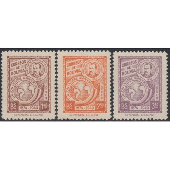 Bolivia A-102/104 1949 75º Aniversario de la UPU MNH Bolivia A-102/104 1949 75º Aniversario de la UPU MNH