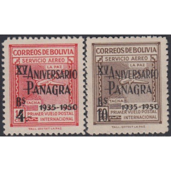 Bolivia A-105/106 1950 15º del servicio aéreo postal timbres de 1945 MNH Bolivia A-105/106 1950 15º del servicio aéreo postal timbres de 1945 MNH