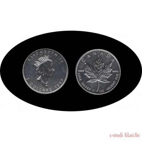 Canadá Canada 1 OZ onza 1997 Maple Leaf Elisabeth II 5 $ Plata Ag
