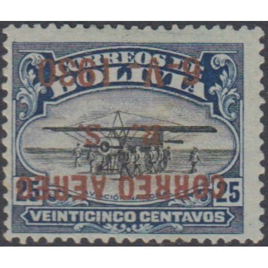 Bolivia A-3D 1930 Commemoración del viaje Graf Zeppelin Sobrecarga invertida MH Bolivia A-3D 1930 Commemoración del viaje Graf Zeppelin Sobrecarga invertida MH