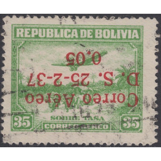 Bolivia A-29a 1937 Timbre aéreo de 1928/30 Sobrecarga invertida Usado Bolivia A-29a 1937 Timbre aéreo de 1928/30 Sobrecarga invertida Usado